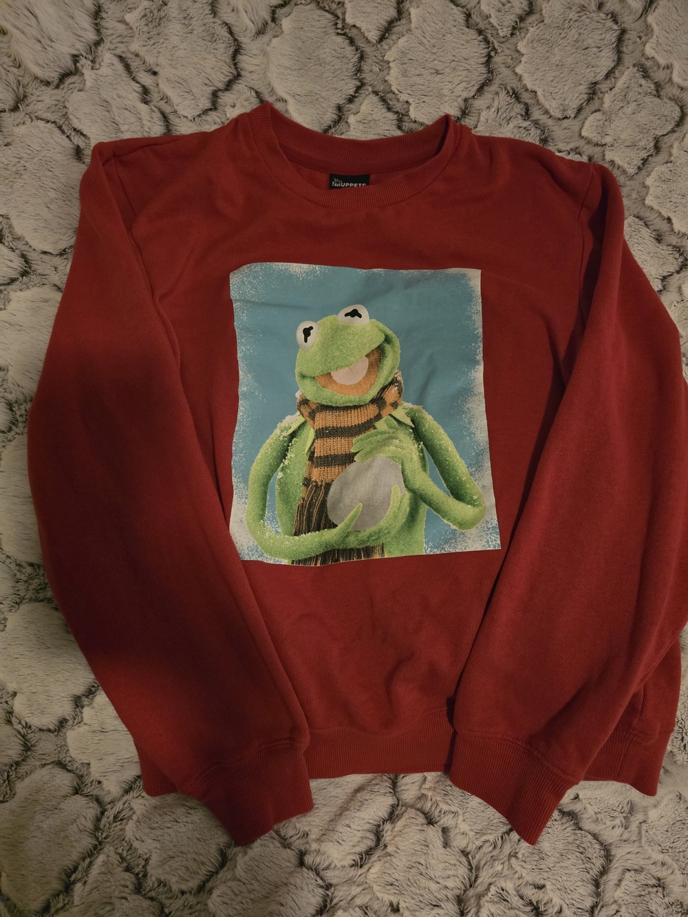 The Muppets Red Kermit Graphic Winter Sweatshirt Sz S EUC